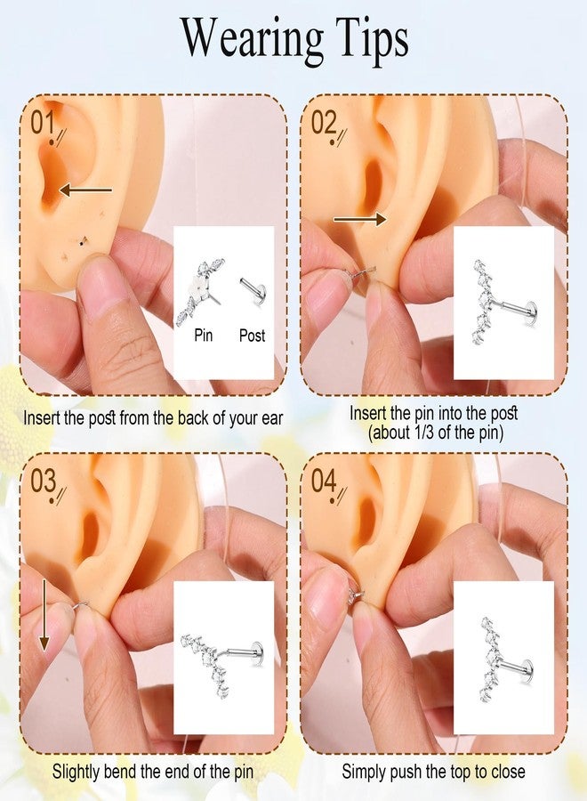 NICEIGHT 16G G23 Titanium Cartilage Earrings for Women Titanium Threadless Push in Cartilage Earring Stud for Sensitive Ear Flower Opal CZ Flat Back Stud Cartilage Helix Conch Piercing 8MM Bar - Image 4
